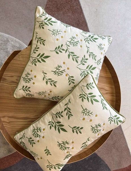 Spring Flower Sofa Decorative Pillows, Farmhouse Decorative Throw Pillows, Embroider Flower Cotton Pillow Covers, Flower Decorative Throw Pillows for Couch-ArtWorkCrafts.com