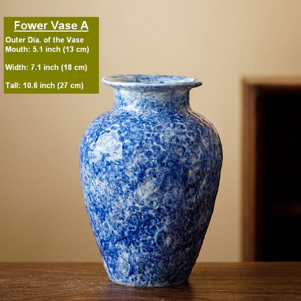 Handmade Water Holding Flower Vases, Centerpiece on Dining Table, Blue Pottery Bud Vases, Large Flower Vases on Table, Modern Pottery Flower Vases-ArtWorkCrafts.com