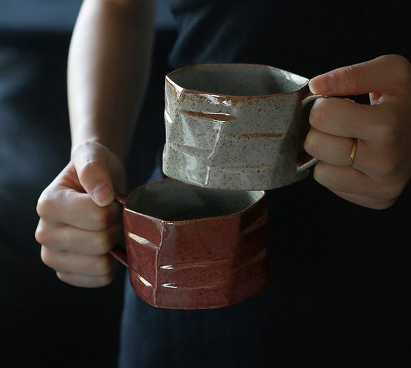 Modern Handmade Pottery Coffee Cup, Creative Ceramic Coffee Cup with Saucer, Unique Tea Cup and Saucer, Tea Cup Set for Afternoon Tea-ArtWorkCrafts.com