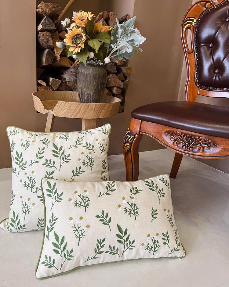 Spring Floral Farmhouse Pillow, Embroidered Flower Sofa Cushion, Botanical Throw Pillow Cover, Cottagecore Home Accent, Vintage Floral Decor
