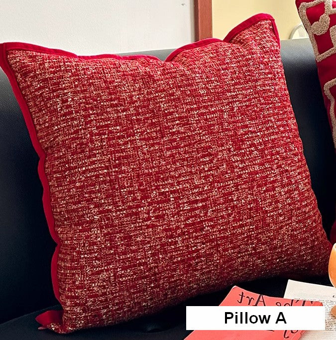 Modern Decorative Pillows for Interior Design, Contemporary Modern Sofa Pillow Covers, Red Square Modern Throw Pillows for Couch-ArtWorkCrafts.com