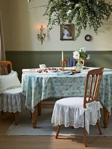 Green Rectangle Tablecloth Ideas for Dining Room Table, Flower Pattern Tablecloth for Round Table, Rustic Farmhouse Table Cover for Kitchen-ArtWorkCrafts.com
