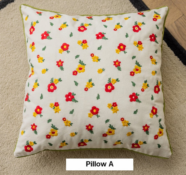 Spring Flower Decorative Pillows for Dining Room, Embroider Flower Cotton Pillow Covers, Decorative Pillows for Sofa, Farmhouse Decorative Pillows for Couch-ArtWorkCrafts.com