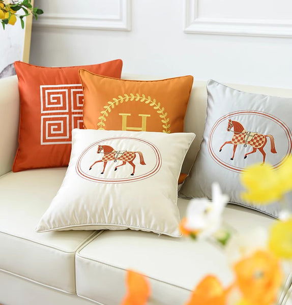 Embroider Horse Pillow Covers, Modern Decorative Throw Pillows, Horse Decorative Throw Pillows for Couch, Modern Sofa Decorative Pillows-ArtWorkCrafts.com