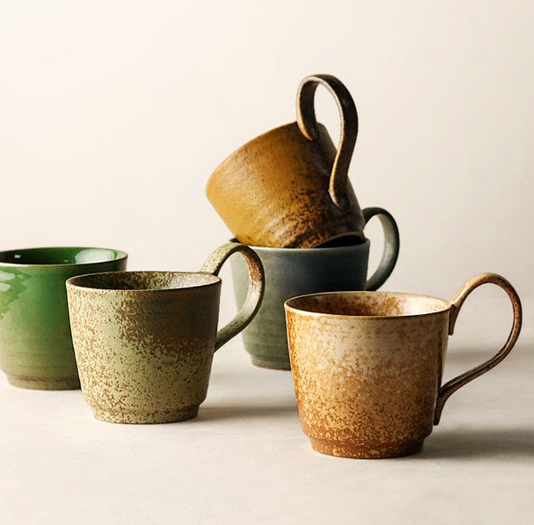 Modern Handmade Pottery Coffee Cup, Creative Brown Green Blue Ceramic Coffee Mugs, Large Unique Tea Cup, Large Capacity Coffee Cups-ArtWorkCrafts.com