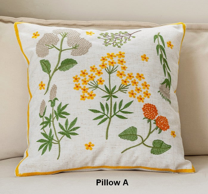 Decorative Pillows for Couch, Spring Flower Decorative Throw Pillows, Farmhouse Sofa Decorative Pillows, Embroider Flower Cotton Pillow Covers-ArtWorkCrafts.com