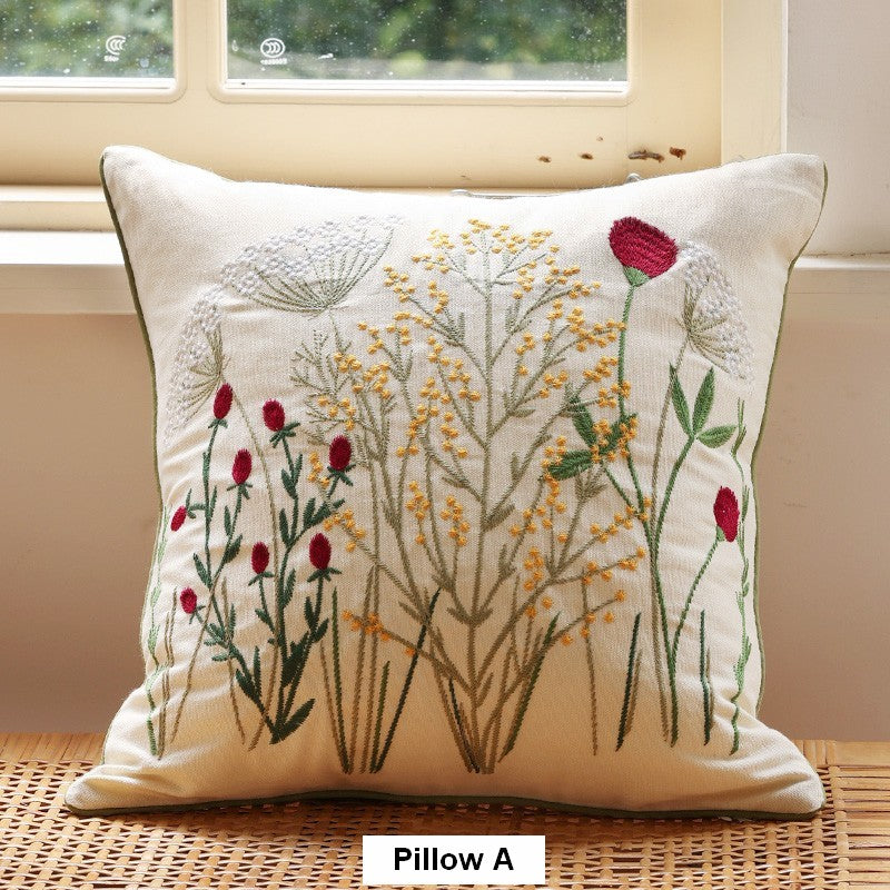 Decorative Pillows for Couch, Farmhouse Decorative Pillows for Sofa, Embroider Flower Cotton Pillow Covers, Spring Flower Decorative Pillows for Bedroom-ArtWorkCrafts.com