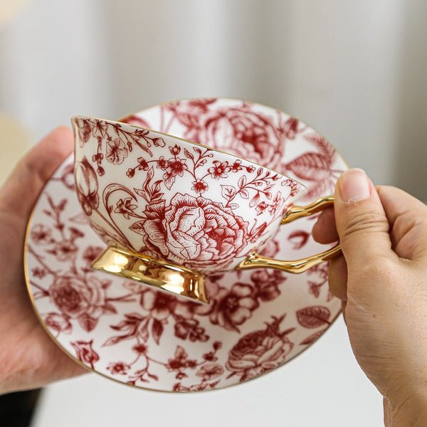 Creative Porcelain Tea Cup Saucer Set, Beautiful British Tea Cups, Elegant Flower Ceramic Cups, Unique Royal Coffee Cup and Saucer-ArtWorkCrafts.com
