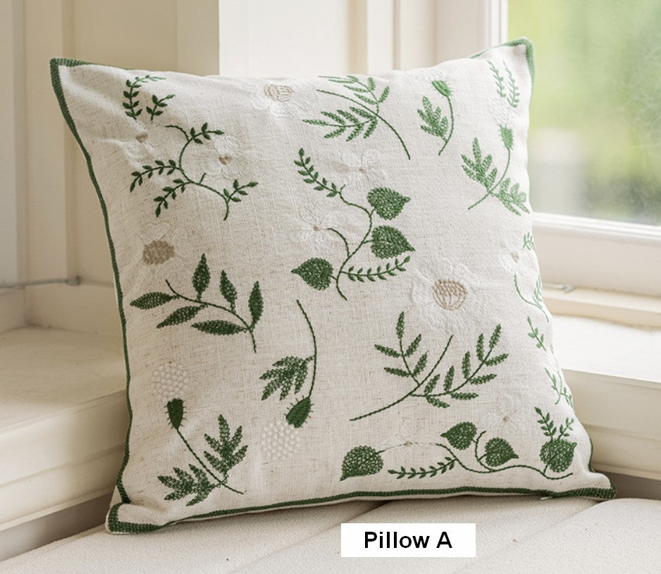 Embroider Flower Cotton Pillow Covers, Decorative Pillows for Sofa, Farmhouse Decorative Pillows for Couch, Spring Flower Decorative Pillows for Bedroom-ArtWorkCrafts.com