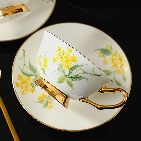 Elegant Floral Ceramic Coffee Cup and Saucer, 7.4 oz Flower Tea Cup and Saucer Set, British Royal Ceramic Tea Cups for Traditional Afternoon Tea, Porcelain Tea Cup and Saucer Set in Gift Box-ArtWorkCrafts.com