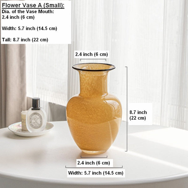 Contemporary Vases for Modern Home Decor, Handmade Liuli Vases, Color Glaze Vase, Yellow Glass Bud Vases, Centerpiece Vases on Table-ArtWorkCrafts.com