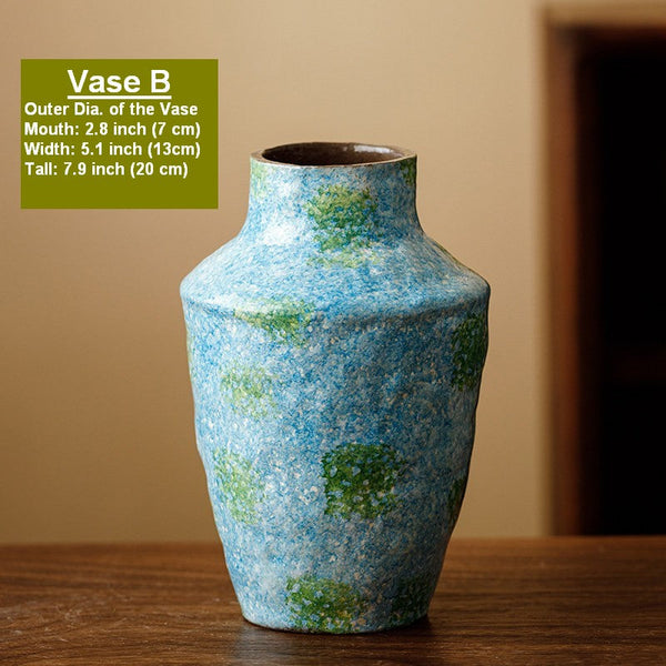 Pottery Flower Vases, Modern Bouquet Flower Vases, Centerpiece on Dining Table, Blue Flower Vase on Table, Handmade Water Holding Flower Vases-ArtWorkCrafts.com