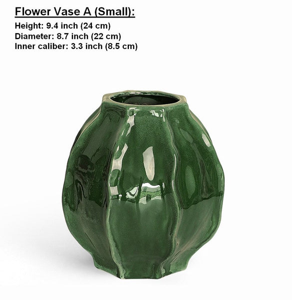 Handmade Modern Flower Vase, Centerpiece Ceramic Bouquet Vases, Large Contemporary Vases on Dining Table, Green Porcelain Vases for Modern Home Decor-ArtWorkCrafts.com
