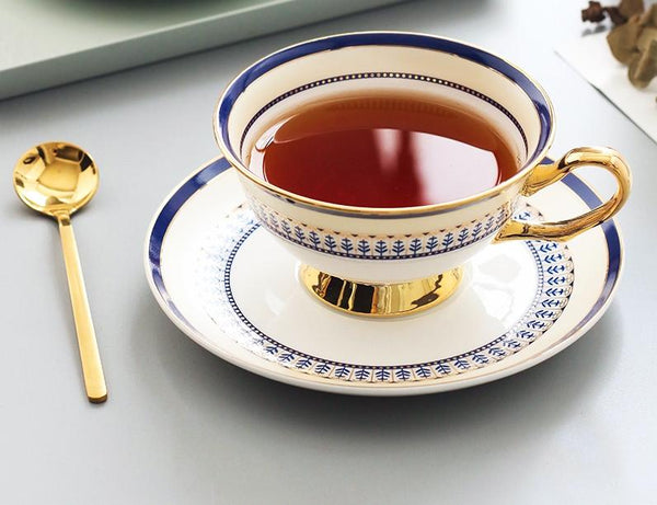 British Tea Cups, Porcelain Coffee Cups, Latte Coffee Cups, Tea Cup and Saucer, Coffee Cups with Gold Trim and Gift Box-ArtWorkCrafts.com