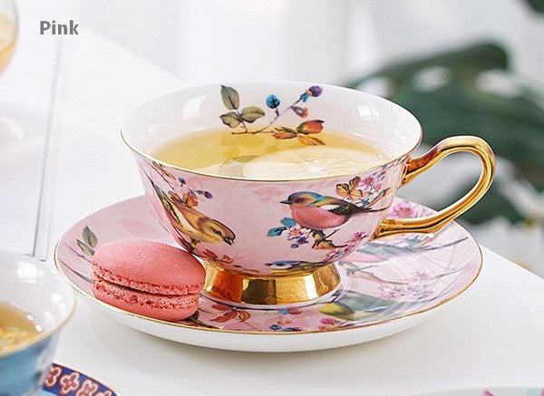 Unique Afternoon Tea Cups and Saucers in Gift Box, Royal Bone China Porcelain Tea Cup Set, Elegant Flower Pattern Ceramic Coffee Cups, Beautiful British Tea Cups-ArtWorkCrafts.com