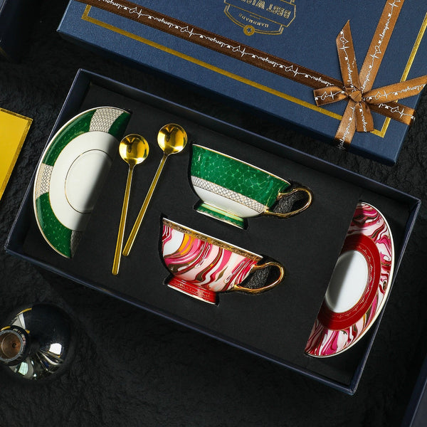 Unique Tea Cups and Saucers in Gift Box, Ceramic Coffee Cup with Saucer, Beautiful British Tea Cup and Saucer, Creative Porcelain Tea Cup Saucer Set-ArtWorkCrafts.com