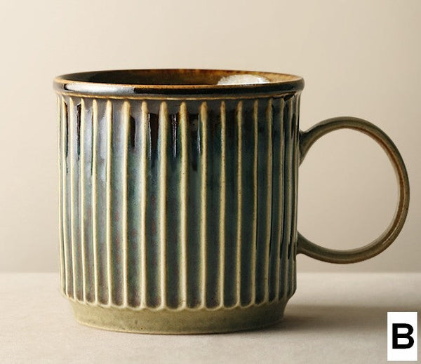 Large Modern Handmade Pottery Coffee Cup, Large Capacity Coffee Mugs, Unique Tea Cup, Creative Brown Green Ceramic Coffee Mugs-ArtWorkCrafts.com
