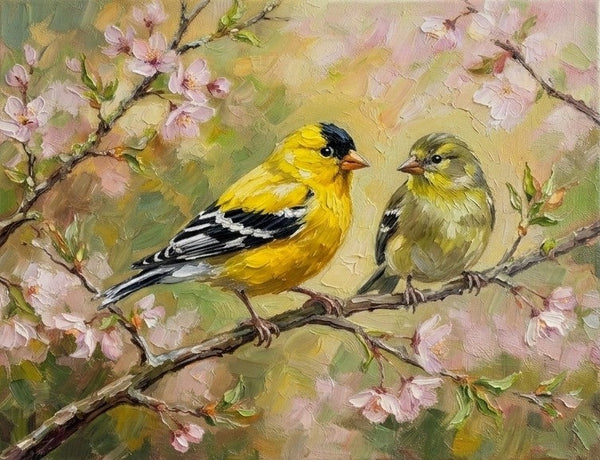 Hand Painted Canvas Art, American Goldfinch Birds Painting, Love Bird Couple Painting, Small Canvas Paintings, Original Oil Paintings on Canvas, Original Oil Paintings