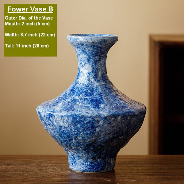 Modern Pottery Flower Vases, Handmade Water Holding Flower Vases, Centerpiece on Dining Table, Blue Pottery Bud Vases, Large Flower Vases on Table-ArtWorkCrafts.com