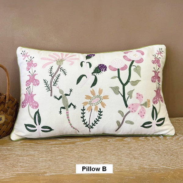 Embroider Flower Cotton Pillow Covers, Spring Flower Decorative Throw Pillows, Farmhouse Sofa Decorative Pillows, Flower Decorative Throw Pillows for Couch-ArtWorkCrafts.com