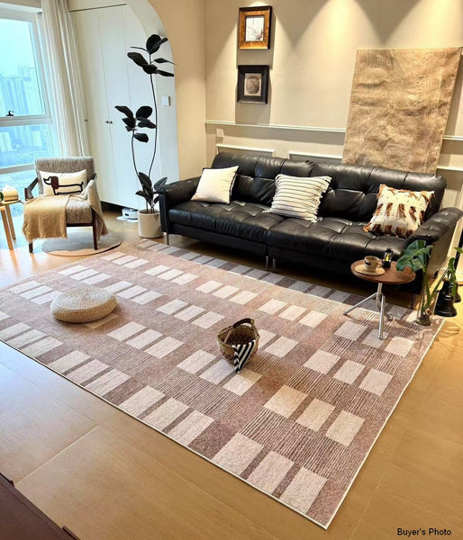Contemporary Abstract Rugs under Dining Room Table, Mid Century Modern Rugs for Bedroom, Large Modern Rugs for Living Room-ArtWorkCrafts.com