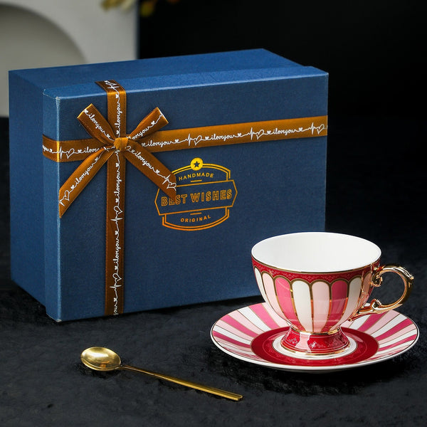 Porcelain Tea Cup and Saucer Set, Elegant Ceramic Coffee Cups, British Royal Tea Cup and Saucer Set in Gift Box, British Tea Cup set-ArtWorkCrafts.com