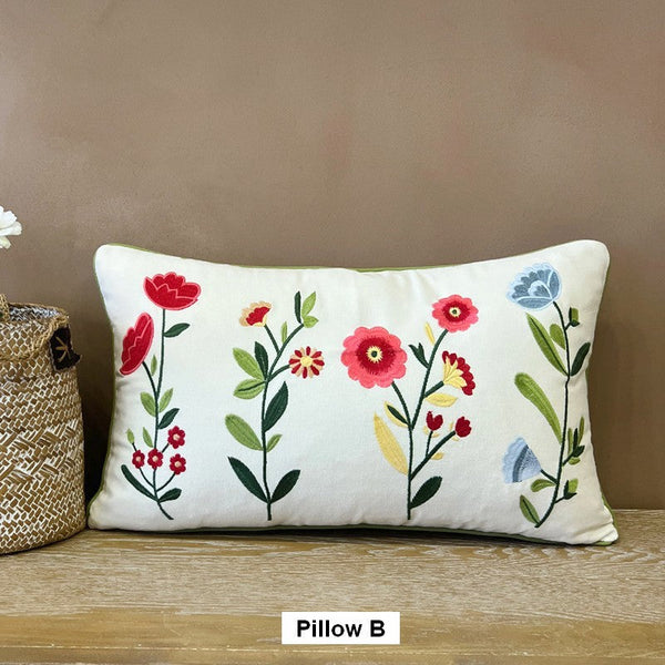 Throw Pillows for Couch, Spring Flower Decorative Throw Pillows, Farmhouse Sofa Decorative Pillows, Embroider Flower Cotton Pillow Covers-ArtWorkCrafts.com