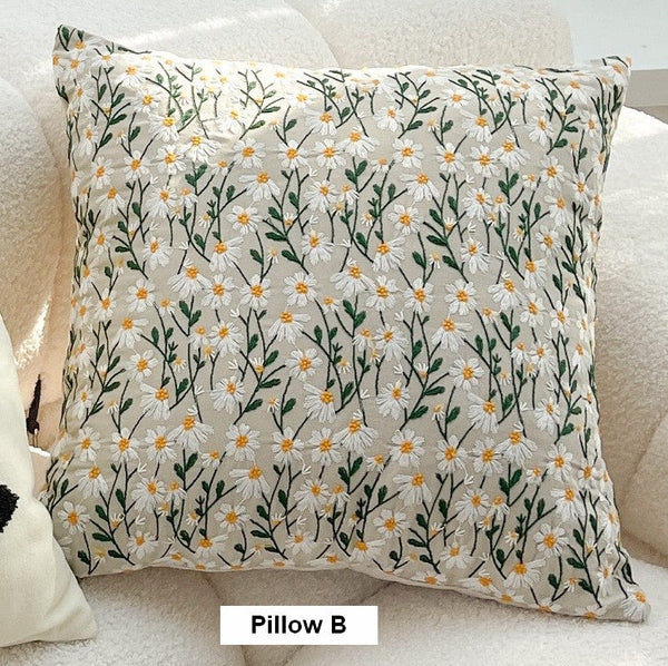 Decorative Pillows for Couch, Farmhouse Decorative Pillows for Sofa, Embroider Flower Cotton Pillow Covers, Spring Flower Decorative Pillows for Bedroom-ArtWorkCrafts.com
