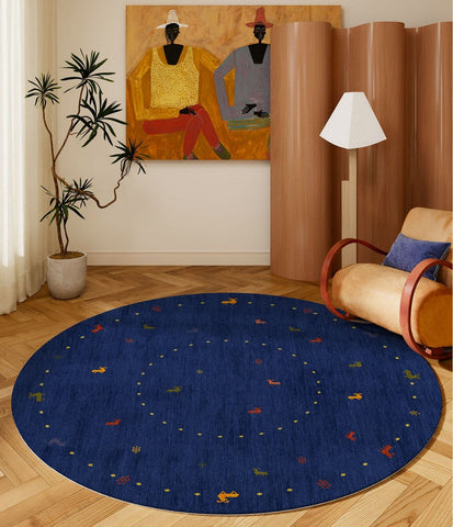 Blue Circular Modern Rugs for Bathroom, Geometric Modern Rug Ideas for Living Room, Modern Rugs for Children's Room, Abstract Contemporary Round Rugs for Dining Room