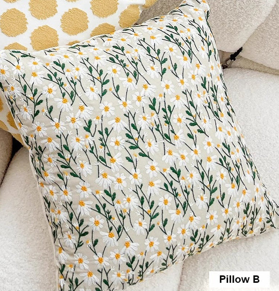 Decorative Pillows for Couch, Farmhouse Decorative Pillows for Sofa, Embroider Flower Cotton Pillow Covers, Spring Flower Decorative Pillows for Bedroom-ArtWorkCrafts.com