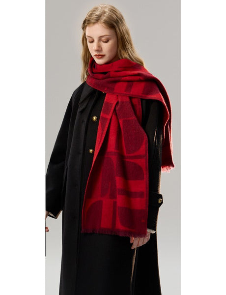 Modern Wool Scarf for Women, Casual Scarf for Women, Fashion Designer Scarf, Cold Weather Scarf, Red Winter Scarf, Soft Cashmere Scarf for Women-ArtWorkCrafts.com
