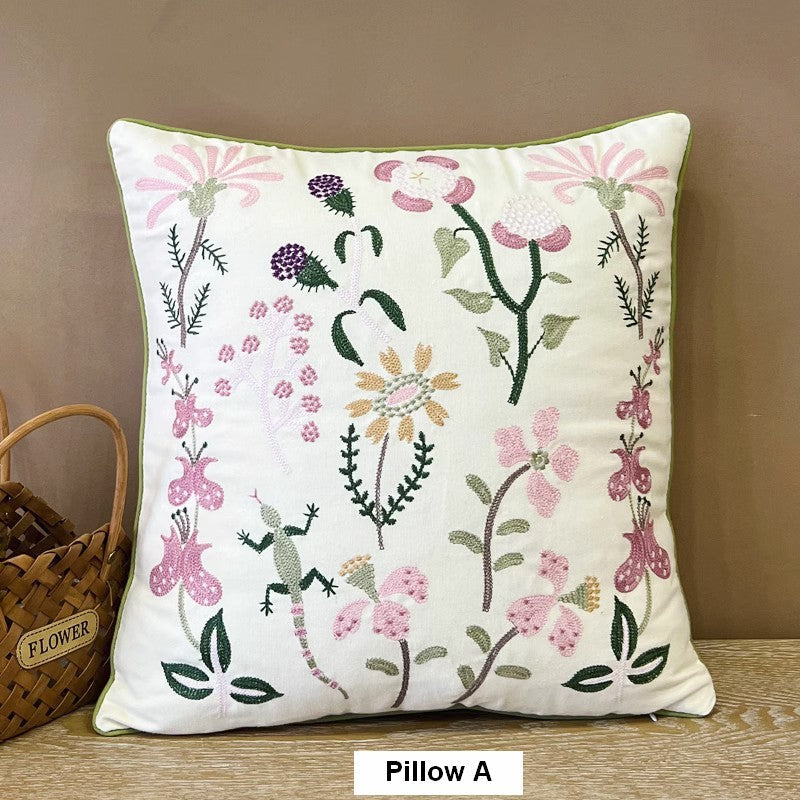Embroider Flower Cotton Pillow Covers, Spring Flower Decorative Throw Pillows, Farmhouse Sofa Decorative Pillows, Flower Decorative Throw Pillows for Couch-ArtWorkCrafts.com