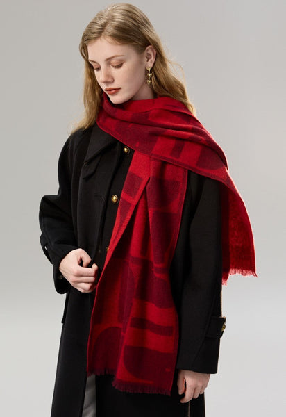 Modern Wool Scarf for Women, Casual Scarf for Women, Fashion Designer Scarf, Cold Weather Scarf, Red Winter Scarf, Soft Cashmere Scarf for Women-ArtWorkCrafts.com