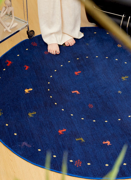 Blue Circular Modern Rugs for Bathroom, Geometric Modern Rug Ideas for Living Room, Modern Rugs for Children's Room, Abstract Contemporary Round Rugs for Dining Room-ArtWorkCrafts.com