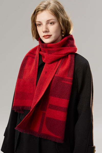 Modern Wool Scarf for Women, Casual Scarf for Women, Fashion Designer Scarf, Cold Weather Scarf, Red Winter Scarf, Soft Cashmere Scarf for Women-ArtWorkCrafts.com