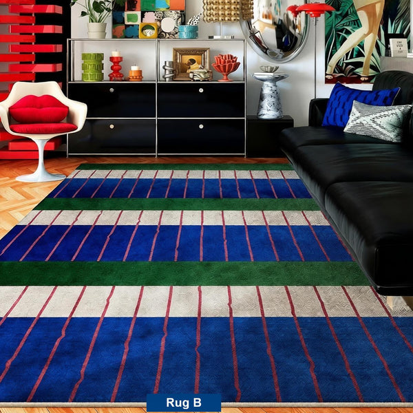 Mid Century Modern Rugs, Bedroom Modern Floor Carpet, Blue Modern Rug Designs, Contemporary Modern Rugs for Dining Room, Living Room Rug Ideas-ArtWorkCrafts.com