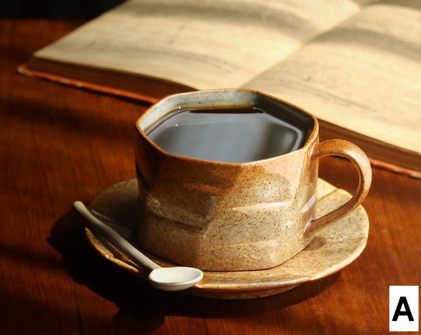 Unique Tea Cup and Saucer, 8 oz Modern Handmade Pottery Coffee Cup, Creative Ceramic Coffee Cup with Saucer, Tea Cup Set for Traditional Afternoon Tea-ArtWorkCrafts.com