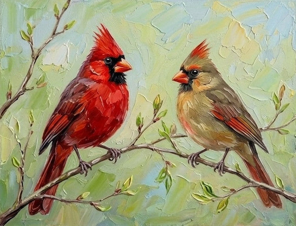 Hand Painted Canvas Art, Northern Cardinal Birds Painting, Love Bird Couple Painting, Original Oil Paintings, Small Canvas Wall Art Paintings, Original Oil Paintings for Sale
