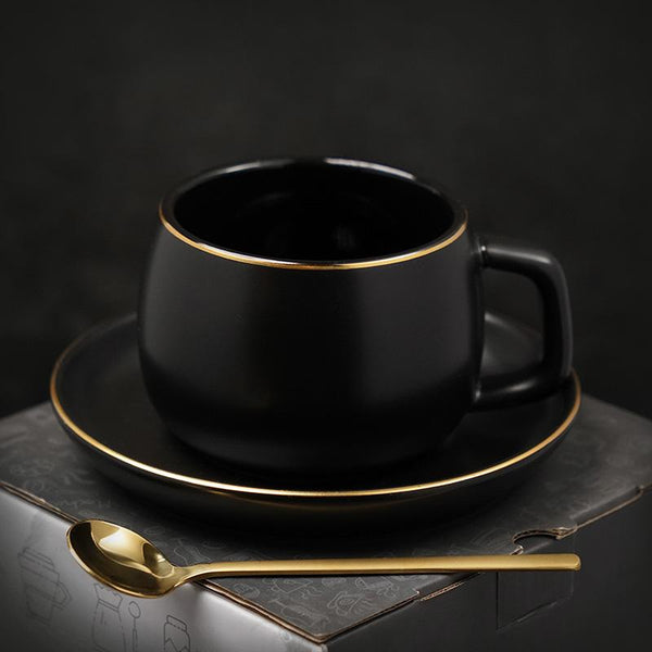 Ceramic Cup and Saucer for Office, Round Coffee Cup and Saucer Set, White Coffee Cup, Green Coffee Mug, Black Coffee Cups, 8 oz Porcelain Coffee Cups-ArtWorkCrafts.com