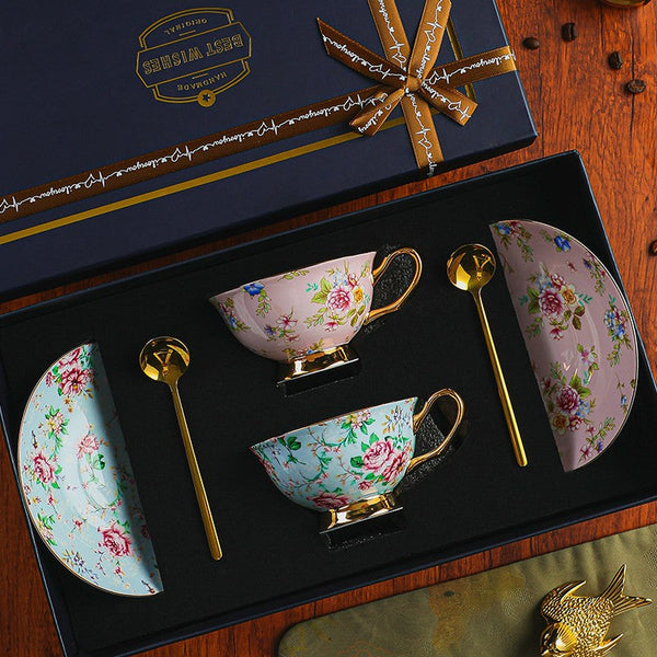Creative Porcelain Tea Cup Saucer Set, Unique Tea Cup and Saucer in Gift Box, Floral Ceramic Coffee Cup with Saucer, Beautiful British Tea Cup and Saucer-ArtWorkCrafts.com