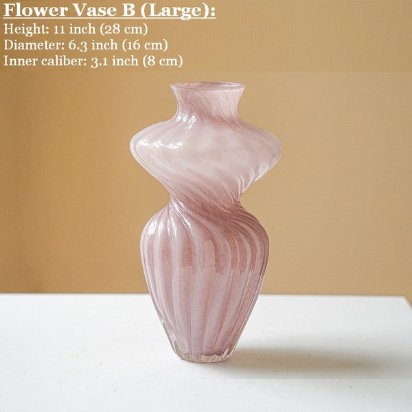 Mid Century Pink Vases for Flowers, Modern Vases for Living Room, Handmade Contemporary Glass Vases, Unique Decorative Glass Vase, Centerpiece Vases on Table-ArtWorkCrafts.com