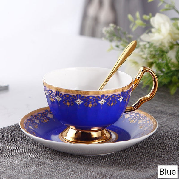 Pink Blue White Porcelain Tea Cup Saucer Set, Unique British Tea Cup and Saucer in Gift Box, Elegant British Ceramic Coffee Cups for Traditional Afternoon Tea-ArtWorkCrafts.com