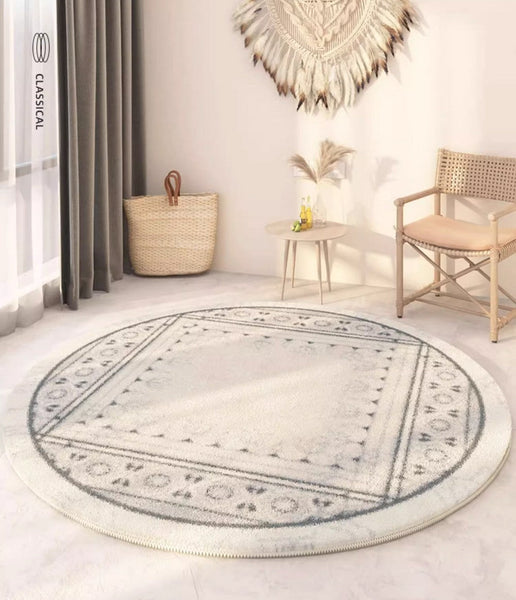 Abstract Contemporary Round Rugs, Circular Modern Rugs under Chair, Modern Round Rugs under Coffee Table, Geometric Modern Rugs for Bedroom-ArtWorkCrafts.com
