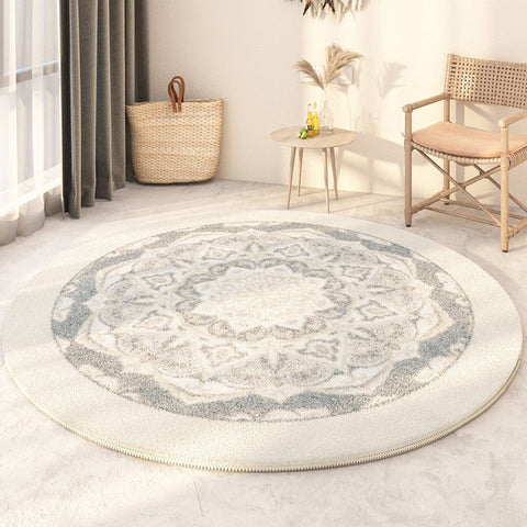 Circular Modern Rugs under Sofa, Modern Round Rugs under Coffee Table, Abstract Contemporary Round Rugs, Geometric Modern Rugs for Bedroom-ArtWorkCrafts.com