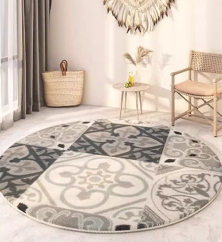 Modern Round Rugs under Coffee Table, Circular Modern Rugs under Sofa, Abstract Contemporary Round Rugs, Geometric Modern Rugs for Bedroom-ArtWorkCrafts.com
