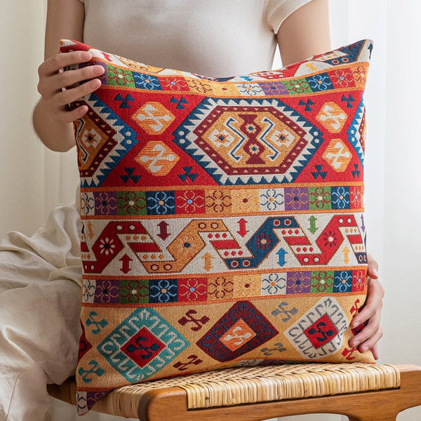 Large Decorative Throw Pillows, Bohemia Rustic Sofa Pillows for Bedroom, Geometric Pattern Chenille Throw Pillow for Couch, Bohemian Decorative Sofa Pillows-ArtWorkCrafts.com