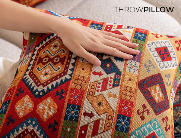 Large Decorative Throw Pillows, Bohemia Rustic Sofa Pillows for Bedroom, Geometric Pattern Chenille Throw Pillow for Couch, Bohemian Decorative Sofa Pillows-ArtWorkCrafts.com