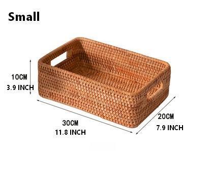 Large Woven Rattan Storage Basket, Rectangular Basket with Handle, Storage Baskets for Living Room-ArtWorkCrafts.com