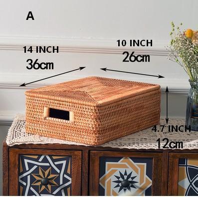 Wicker Rectangular Storage Basket with Lid, Extra Large Storage Baskets for Clothes, Kitchen Storage Baskets, Oversized Storage Baskets for Bedroom-ArtWorkCrafts.com