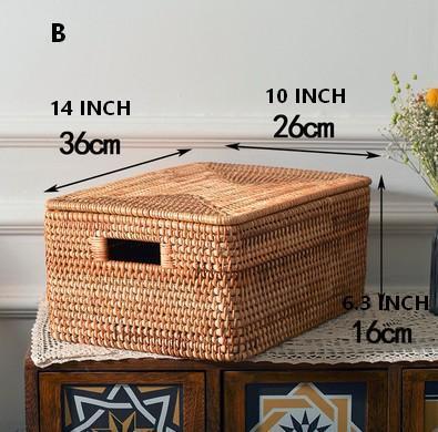 Rectangular Storage Basket with Lid, Rattan Storage Baskets for Clothes, Kitchen Storage Baskets, Oversized Storage Baskets for Living Room-ArtWorkCrafts.com